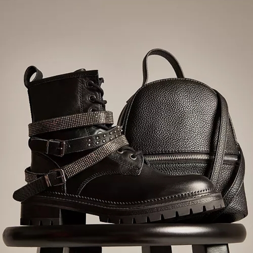 Steve Madden Women's Captain Rhinestone Lug Sole Combat Booties